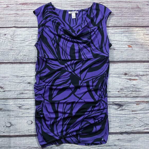 Kenneth Cole Womens Top size L Purple Black Pullover Drape V Neckline Stretch - Picture 2 of 10